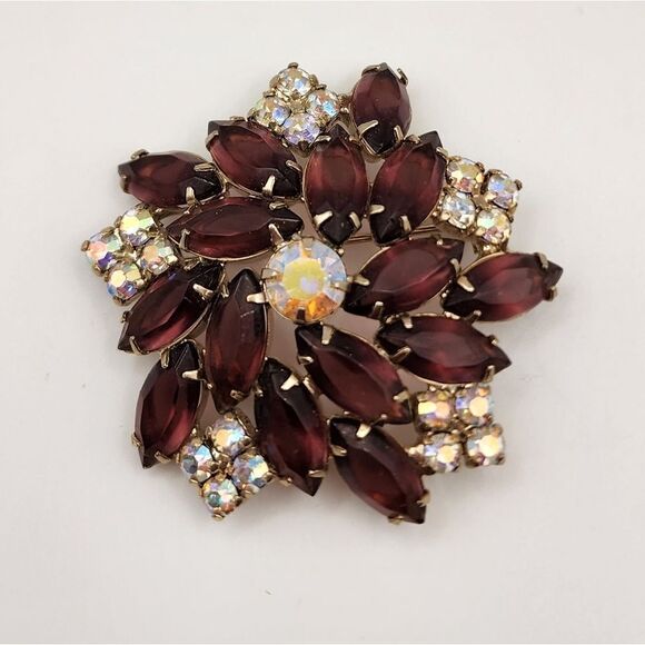 Vintage Gorgeous Faceted Purple Glass and Rhinestone Brooch/Pin - Picture 1 of 4